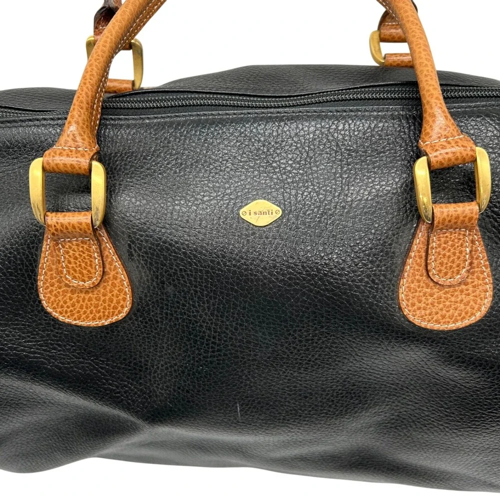 I‎ Santi Duffel Overnight Bag Leather Made In Italy Black Brown Top Handle EUC